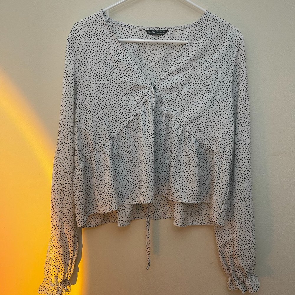 Shein Speckled Print Peasant Sleeve Top